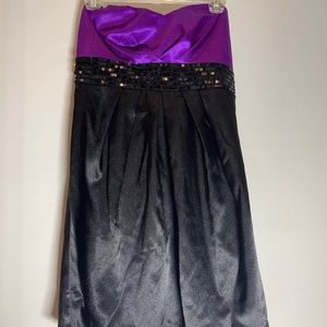 Strapless Short Black and Purple Dress Size 8